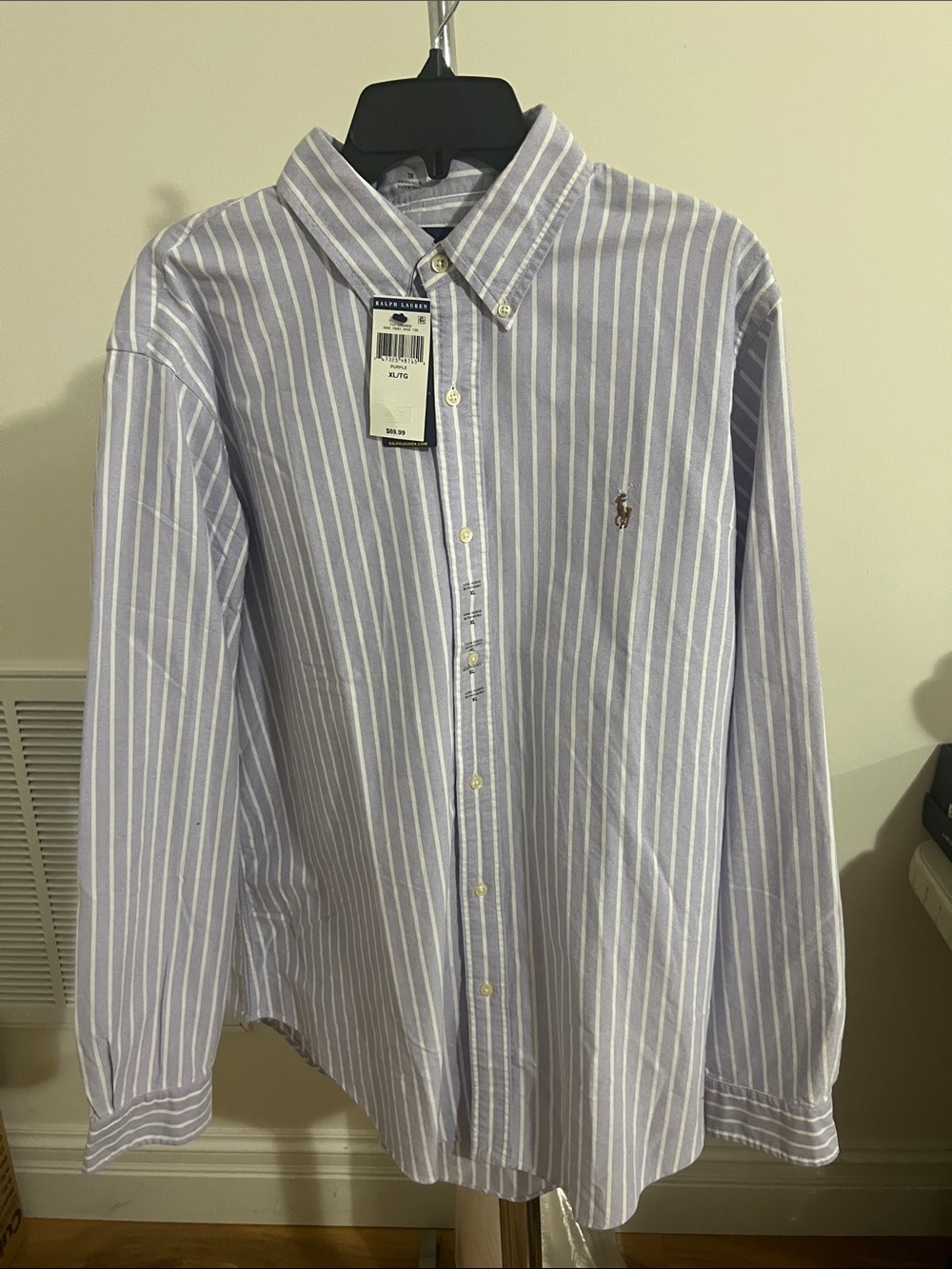 Ralph Lauren Men’s Purple & White Vertical Stripe Button-Down Oxford Shirt